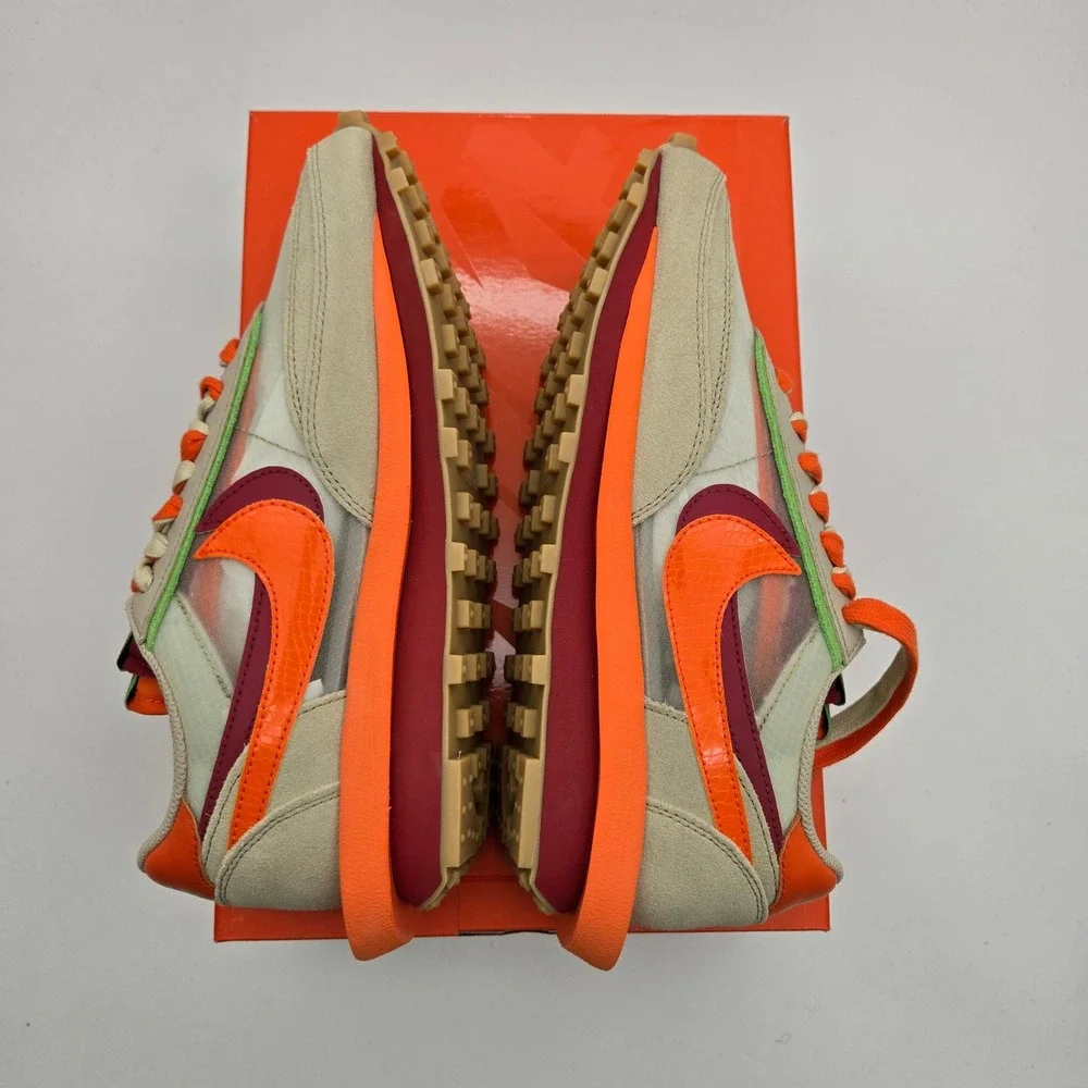 Nike Mens Orange LDWaffle x Sacai x CLOT Lifestyle Sneakers 8